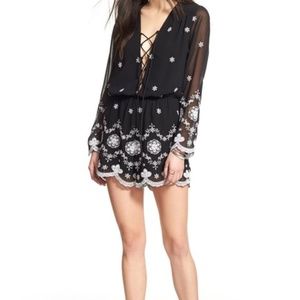 Wayf Embroidered Black Boho V-Neck Lace-up